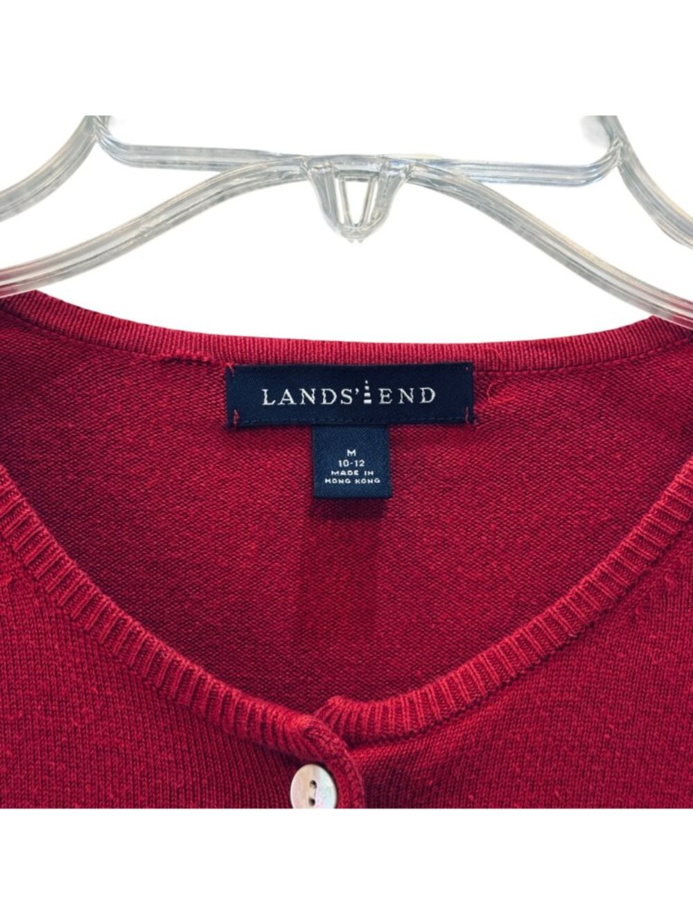 Vintage Lands End 1987 Drifter Cardigan Cotton Cranberry Size 10 Shell Buttons - Picture 2 of 16